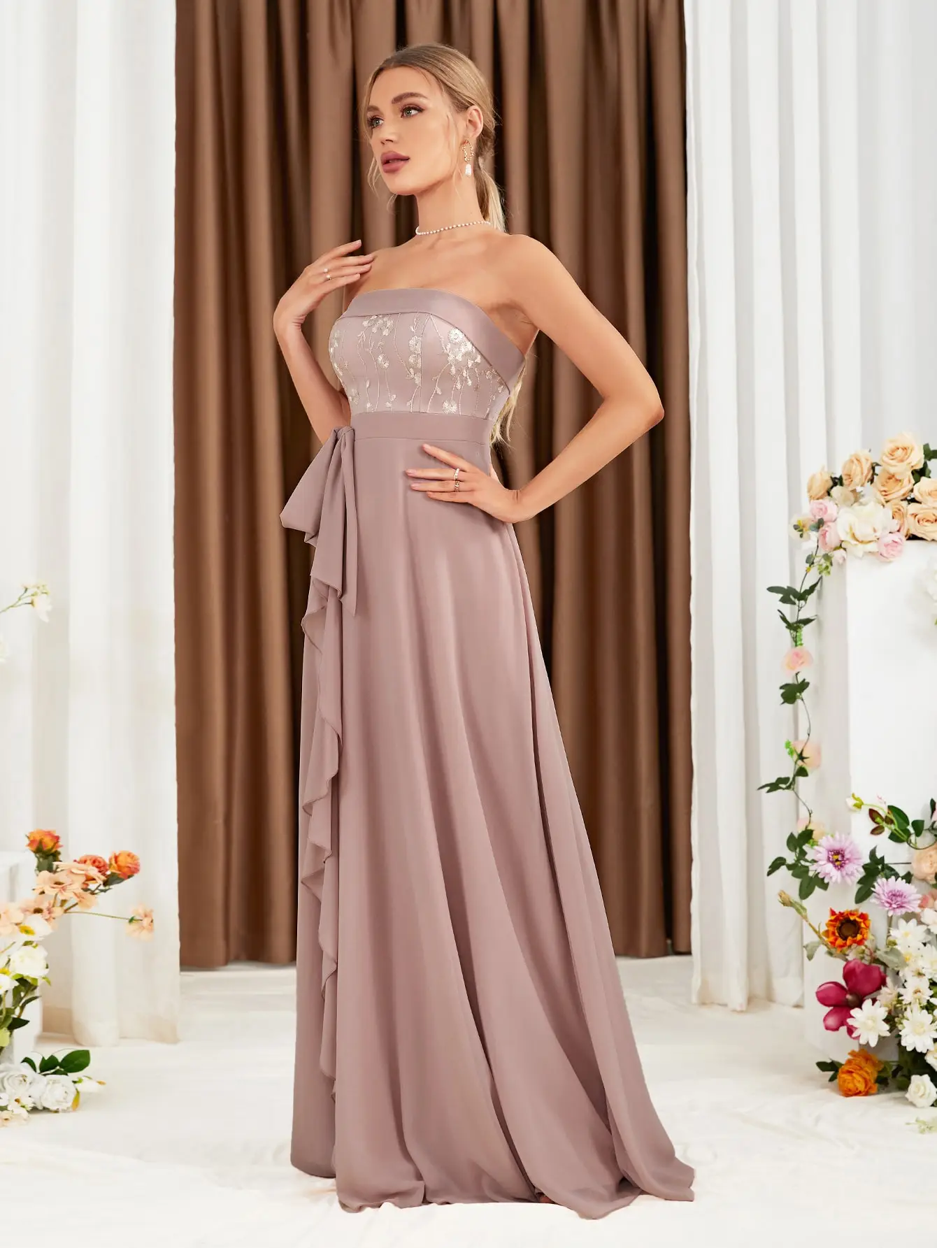 Women's Strapless Chiffon Maxi Dress