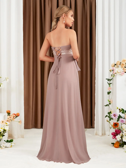 Women's Strapless Chiffon Maxi Dress