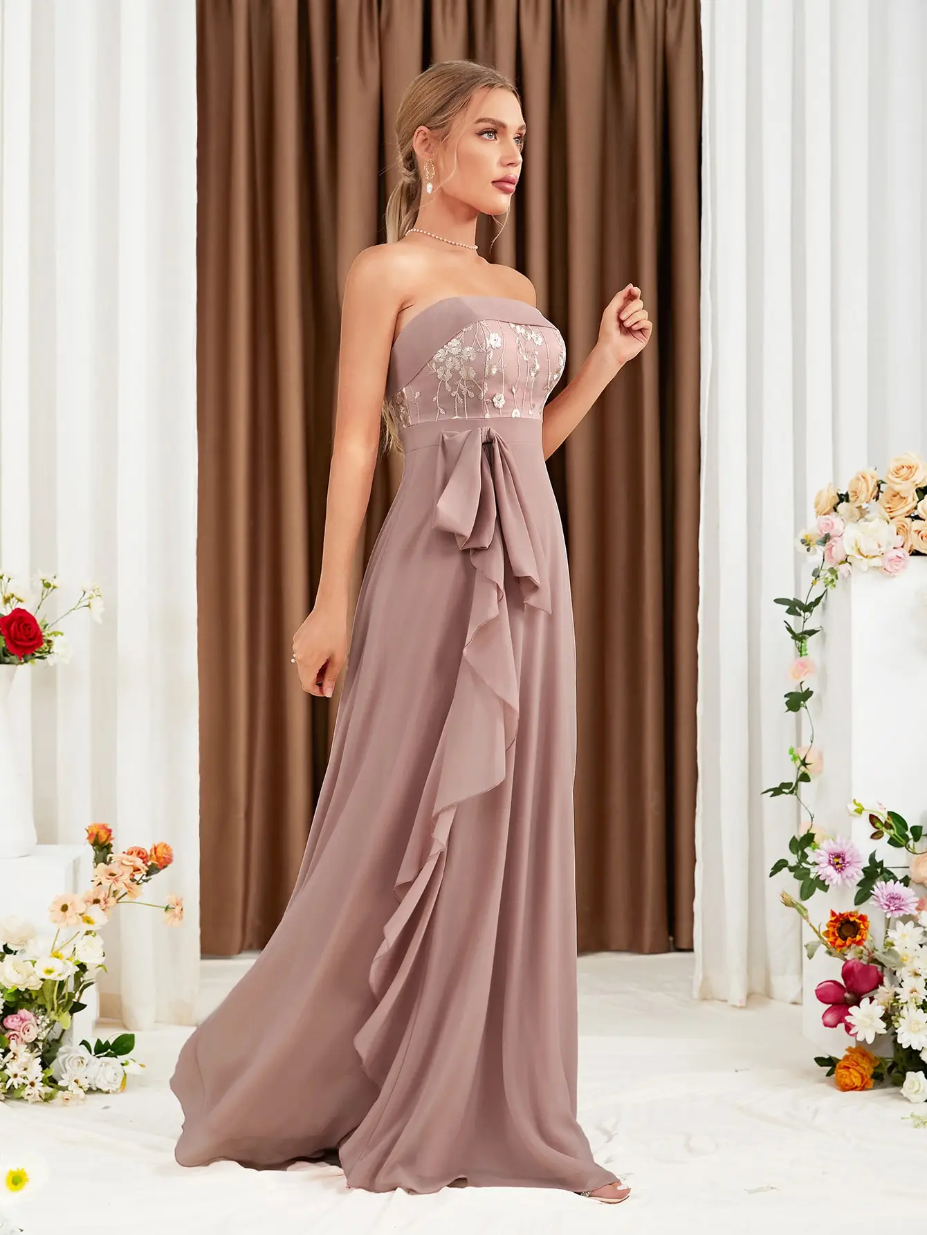 Women's Strapless Chiffon Maxi Dress