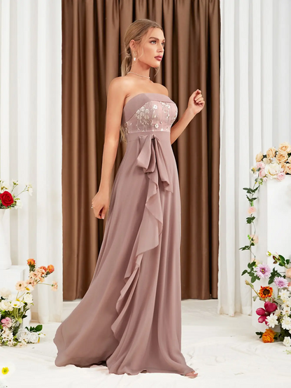 Women's Strapless Chiffon Maxi Dress